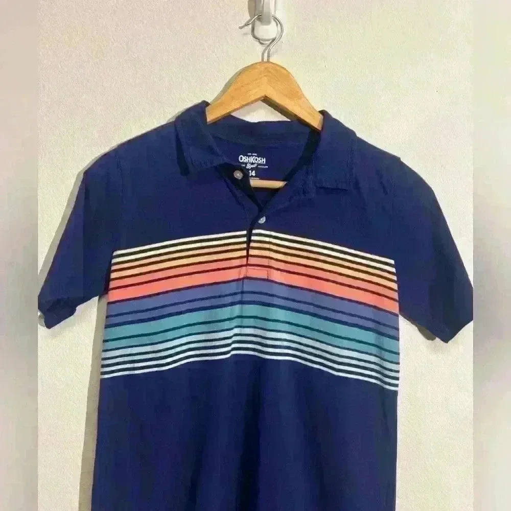 OshKosh B'gosh Boys‎ Stripped Jersey Polo Shirt 14 Shirt Sleeve -Yarn Dyed Chest